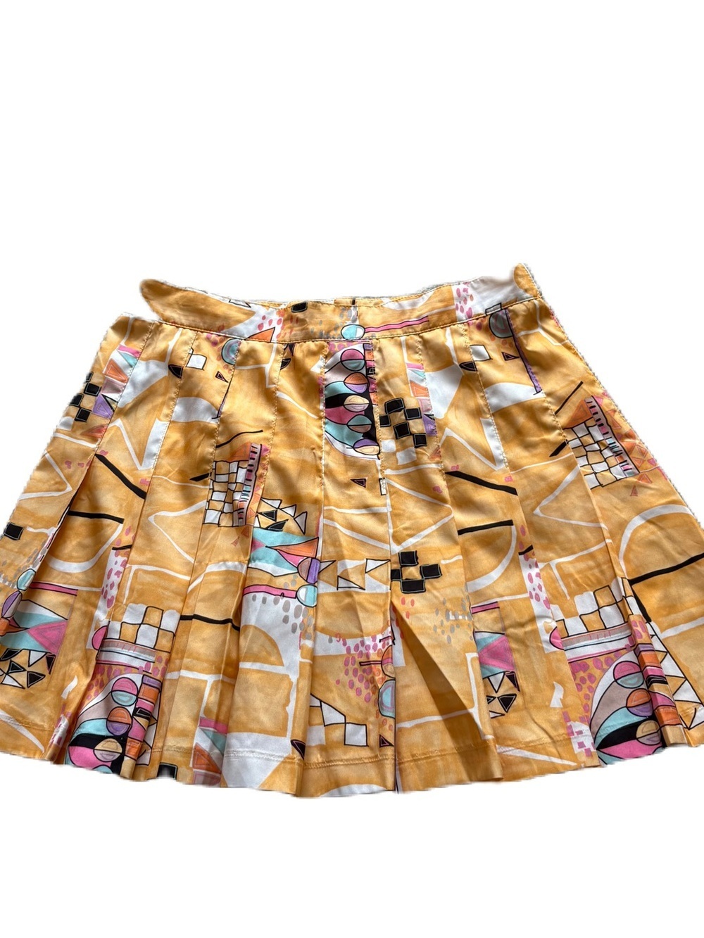 Vintage Tail Yellow Geometric Pleated Midi Skirt Sz 10 90s Orange